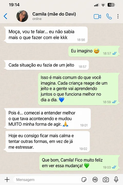 Depoimento de uma família no WhatsApp