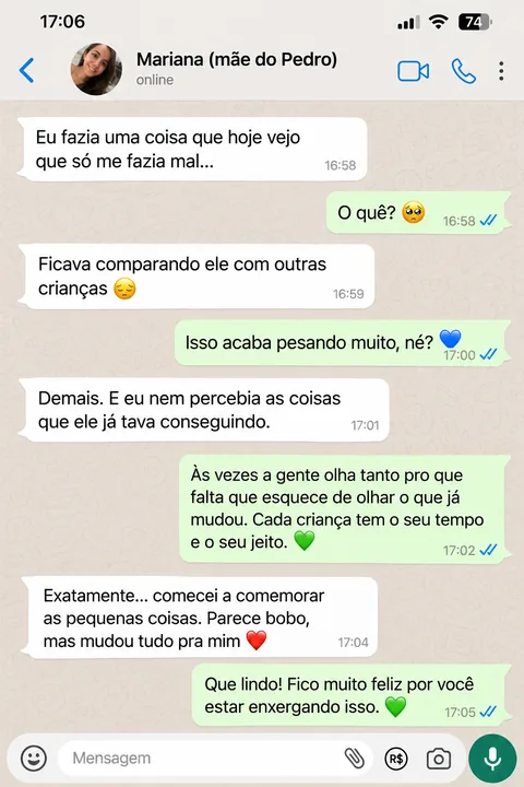 Depoimento de uma família no WhatsApp