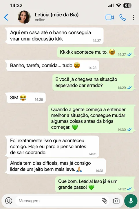Depoimento de uma família no WhatsApp