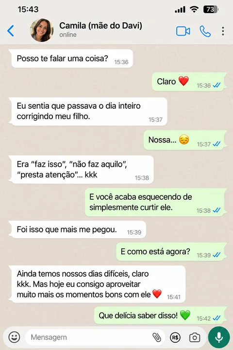 Depoimento de uma família no WhatsApp